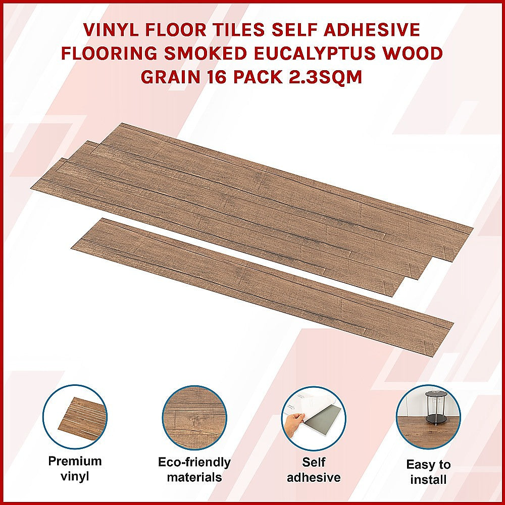 Vinyl Floor Tiles Self Adhesive Flooring Antique Elm Wood Grain 16 Pack 2.3SQM