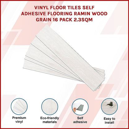 Vinyl Floor Tiles Self Adhesive Flooring Ramin Wood Grain 16 Pack 2.3SQM V63-840021