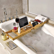 Bathroom Bamboo Bath Caddy Wine Glass Holder Table Tray Bathtub Rack Soap Shelf V63-840221