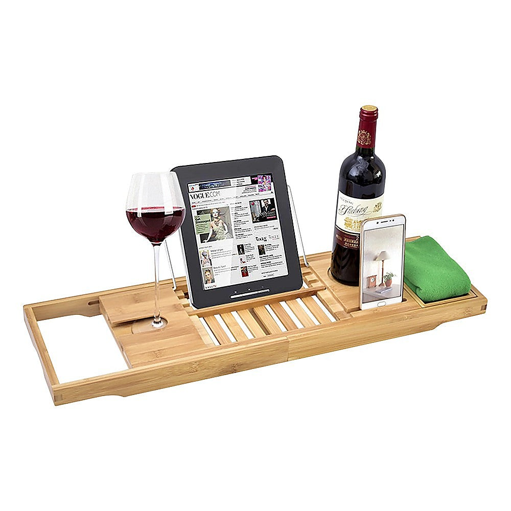 Bathroom Bamboo Bath Caddy Wine Glass Holder Table Tray Bathtub Rack Soap Shelf V63-840221