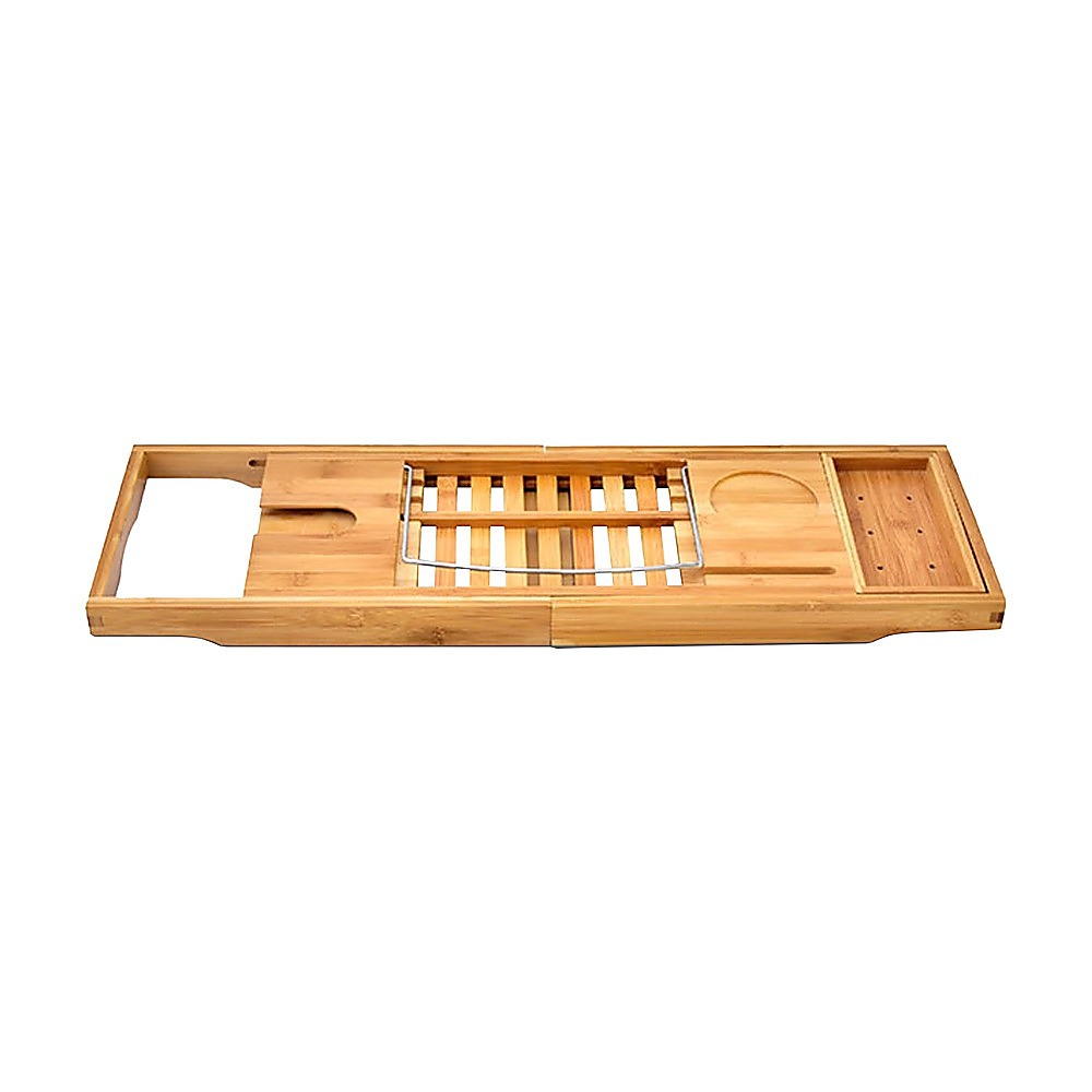 Bathroom Bamboo Bath Caddy Wine Glass Holder Table Tray Bathtub Rack Soap Shelf V63-840221