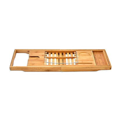 Bathroom Bamboo Bath Caddy Wine Glass Holder Table Tray Bathtub Rack Soap Shelf V63-840221