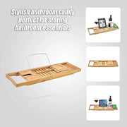Bathroom Bamboo Bath Caddy Wine Glass Holder Table Tray Bathtub Rack Soap Shelf V63-840221