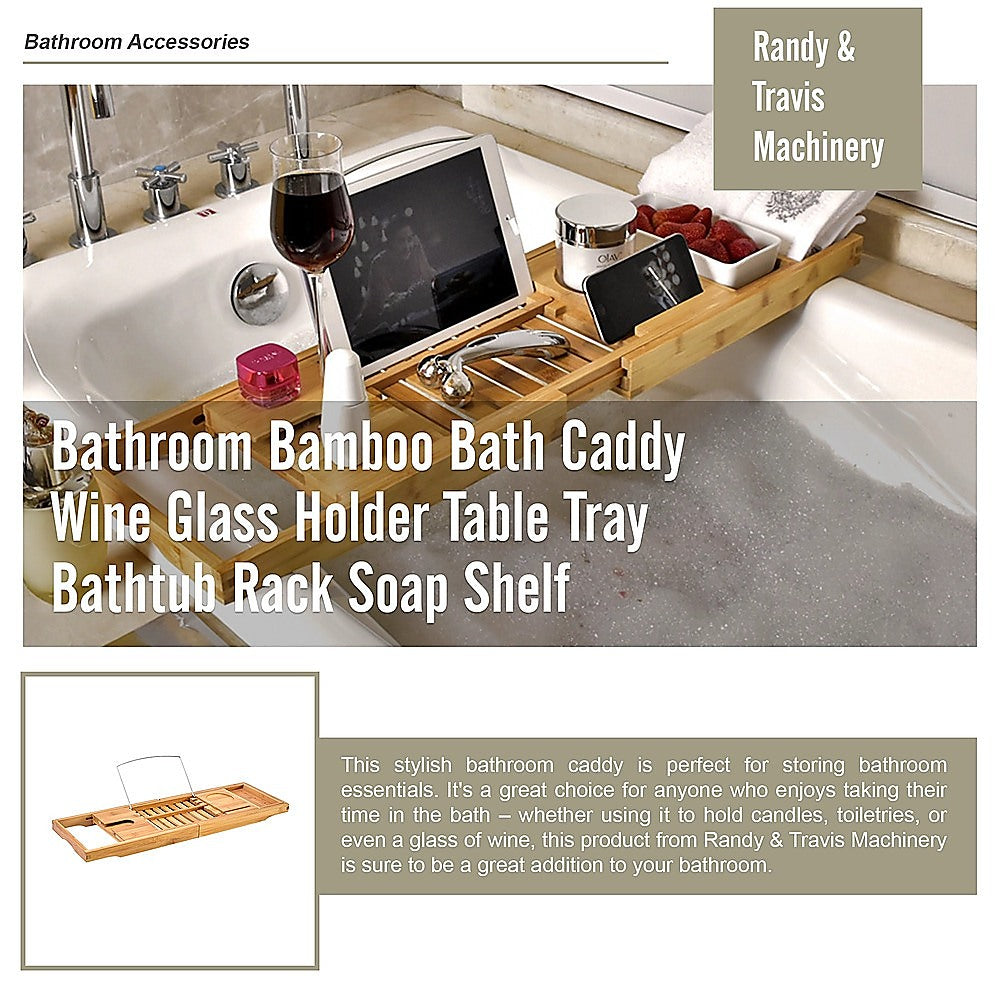 Bathroom Bamboo Bath Caddy Wine Glass Holder Table Tray Bathtub Rack Soap Shelf V63-840221