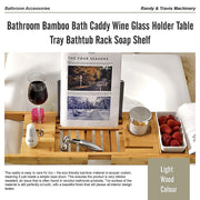 Bathroom Bamboo Bath Caddy Wine Glass Holder Table Tray Bathtub Rack Soap Shelf V63-840221