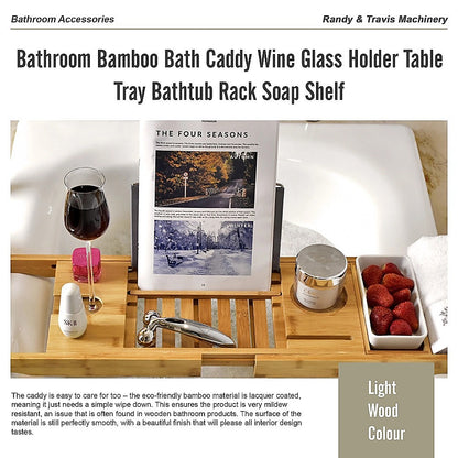 Bathroom Bamboo Bath Caddy Wine Glass Holder Table Tray Bathtub Rack Soap Shelf V63-840221