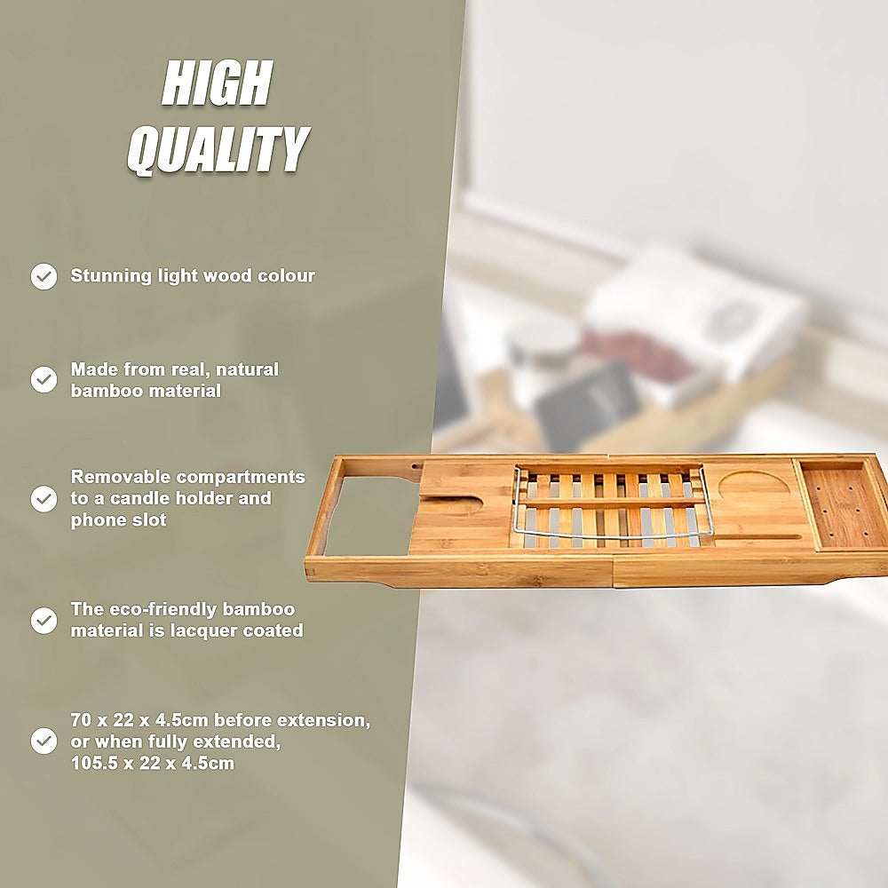 Bathroom Bamboo Bath Caddy Wine Glass Holder Table Tray Bathtub Rack Soap Shelf V63-840221