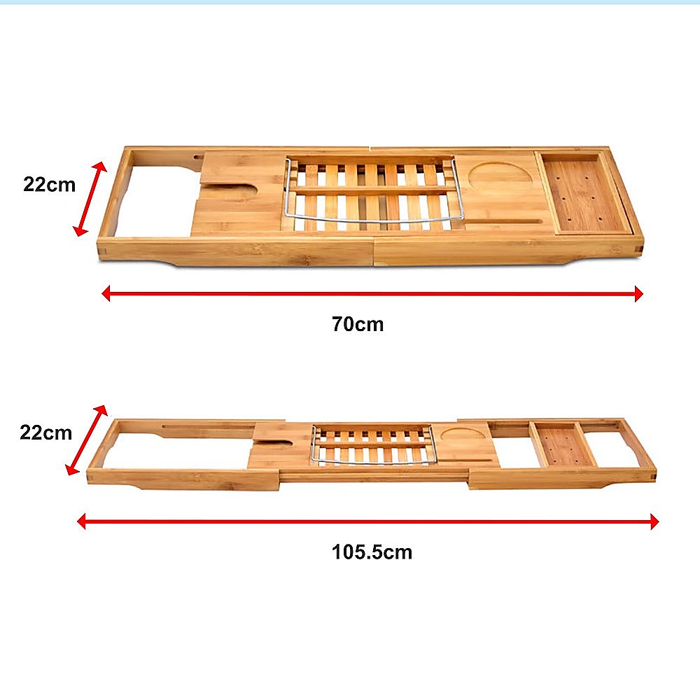 Bathroom Bamboo Bath Caddy Wine Glass Holder Table Tray Bathtub Rack Soap Shelf V63-840221