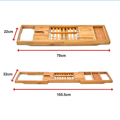 Bathroom Bamboo Bath Caddy Wine Glass Holder Table Tray Bathtub Rack Soap Shelf V63-840221