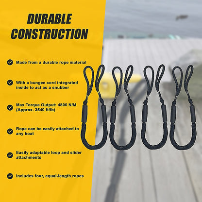4 Pack Marine Bungee Dock Line Boat Mooring Rope Anchor Cord Stretch V63-840231