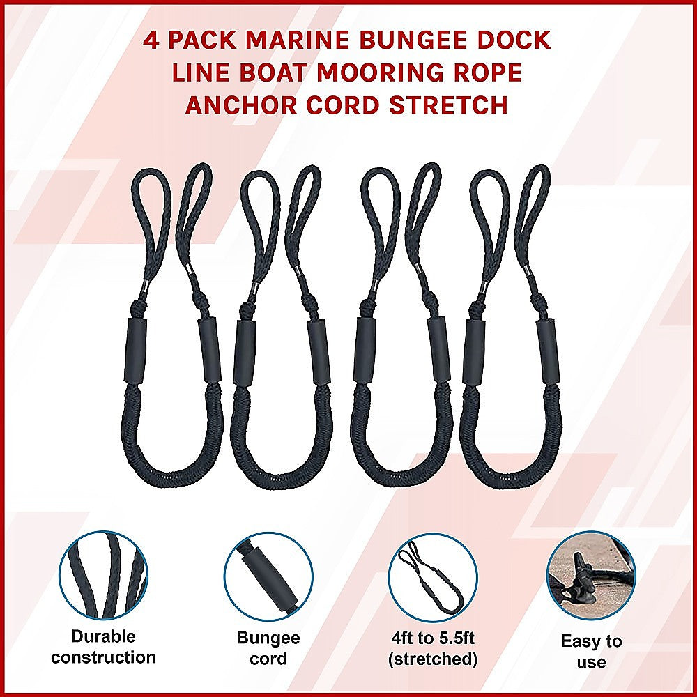 4 Pack Marine Bungee Dock Line Boat Mooring Rope Anchor Cord Stretch V63-840231