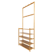 Large Wooden 5 Tiers Hat Coat Stand Clothes Shoe Rack Hanger Hooks Shelf Storage V63-840271