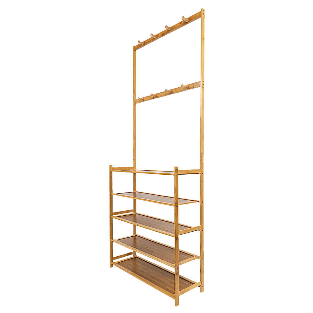 Large Wooden 5 Tiers Hat Coat Stand Clothes Shoe Rack Hanger Hooks Shelf Storage V63-840271