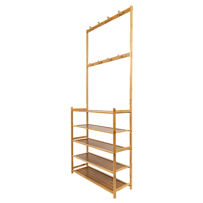 Large Wooden 5 Tiers Hat Coat Stand Clothes Shoe Rack Hanger Hooks Shelf Storage V63-840271