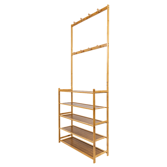 Large Wooden 5 Tiers Hat Coat Stand Clothes Shoe Rack Hanger Hooks Shelf Storage V63-840271
