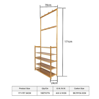 Large Wooden 5 Tiers Hat Coat Stand Clothes Shoe Rack Hanger Hooks Shelf Storage V63-840271