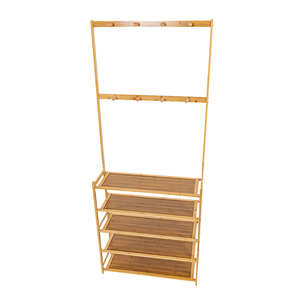 Large Wooden 5 Tiers Hat Coat Stand Clothes Shoe Rack Hanger Hooks Shelf Storage V63-840271