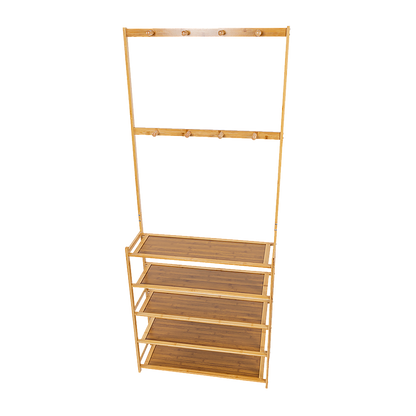 Large Wooden 5 Tiers Hat Coat Stand Clothes Shoe Rack Hanger Hooks Shelf Storage V63-840271