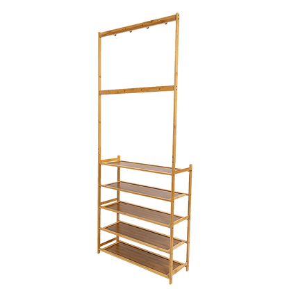 Large Wooden 5 Tiers Hat Coat Stand Clothes Shoe Rack Hanger Hooks Shelf Storage V63-840271