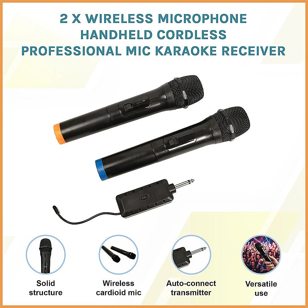 2 x Wireless Microphone Handheld Cordless Professional Mic Karaoke Receiver V63-840341