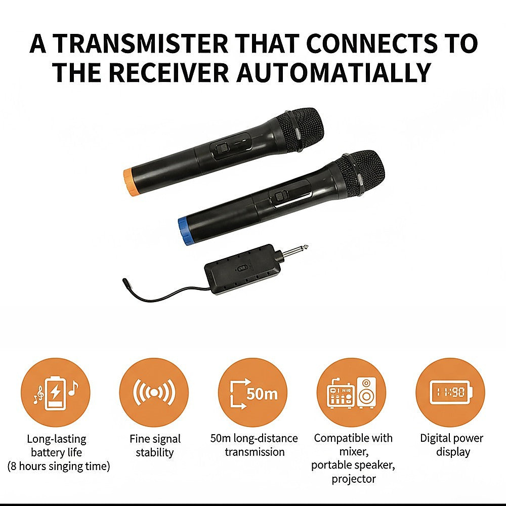 2 x Wireless Microphone Handheld Cordless Professional Mic Karaoke Receiver V63-840341
