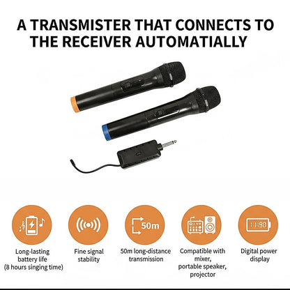 2 x Wireless Microphone Handheld Cordless Professional Mic Karaoke Receiver V63-840341