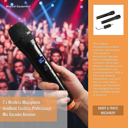 2 x Wireless Microphone Handheld Cordless Professional Mic Karaoke Receiver V63-840341
