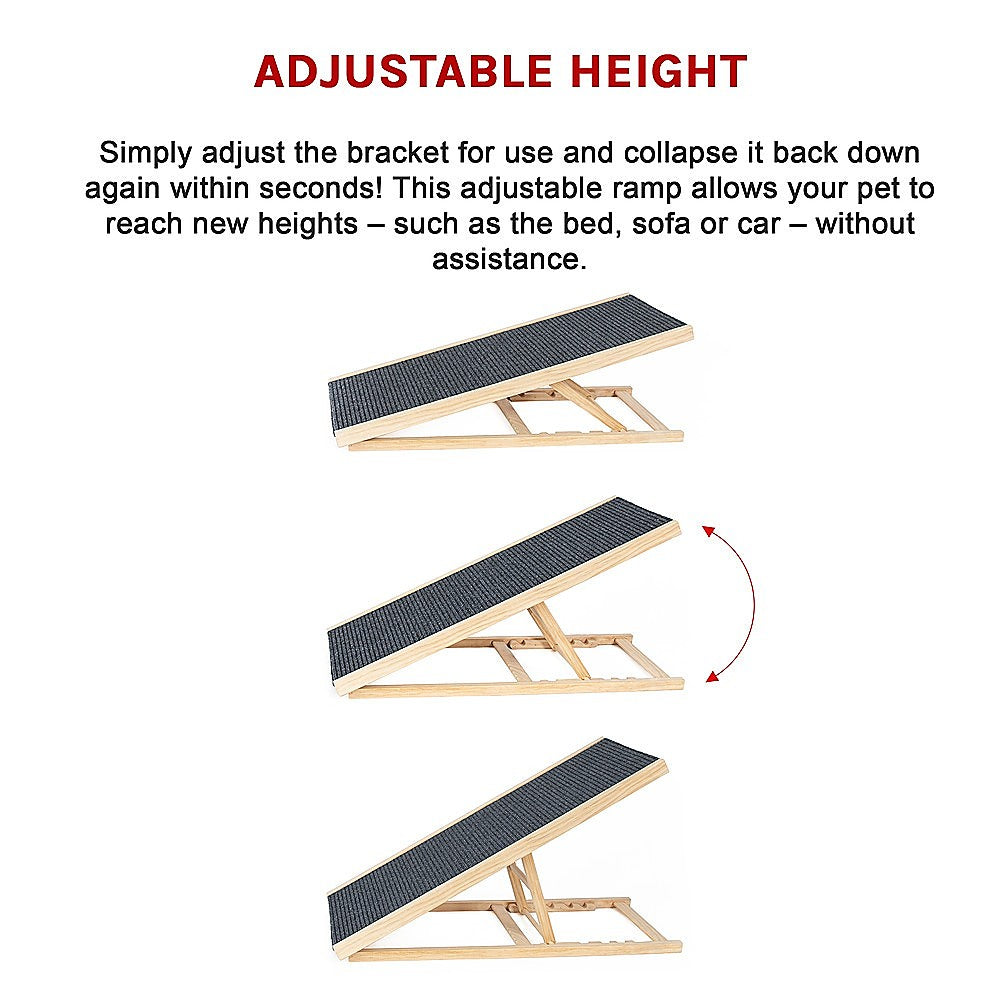 Foldable Dog Pet Ramp Adjustable Height Dogs Stairs for Bed Sofa Car 100cm V63-840351