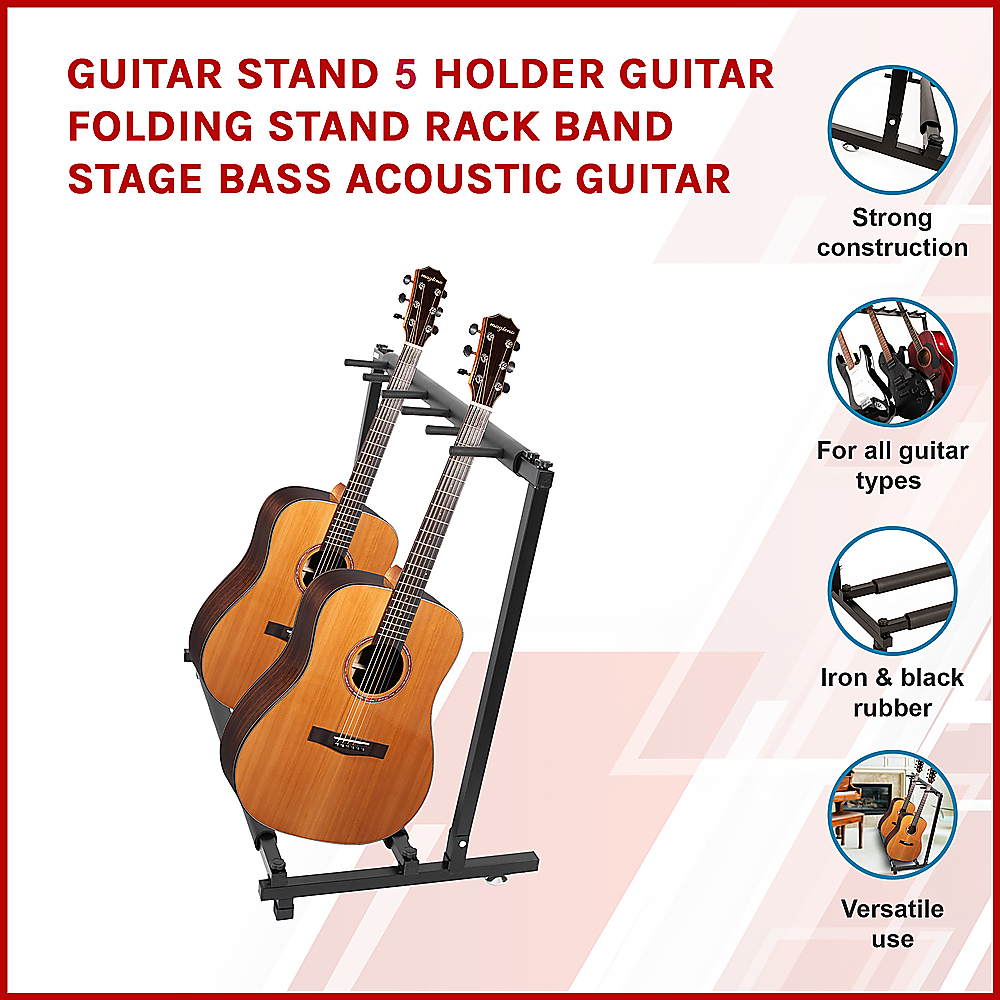 Guitar Stand 5 Holder Guitar Folding Stand Rack Band Stage Bass Acoustic Guitar V63-840371