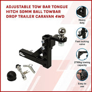 Adjustable Tow Bar Tongue Hitch 50mm Ball Drop for Trailer Caravan V63-840381