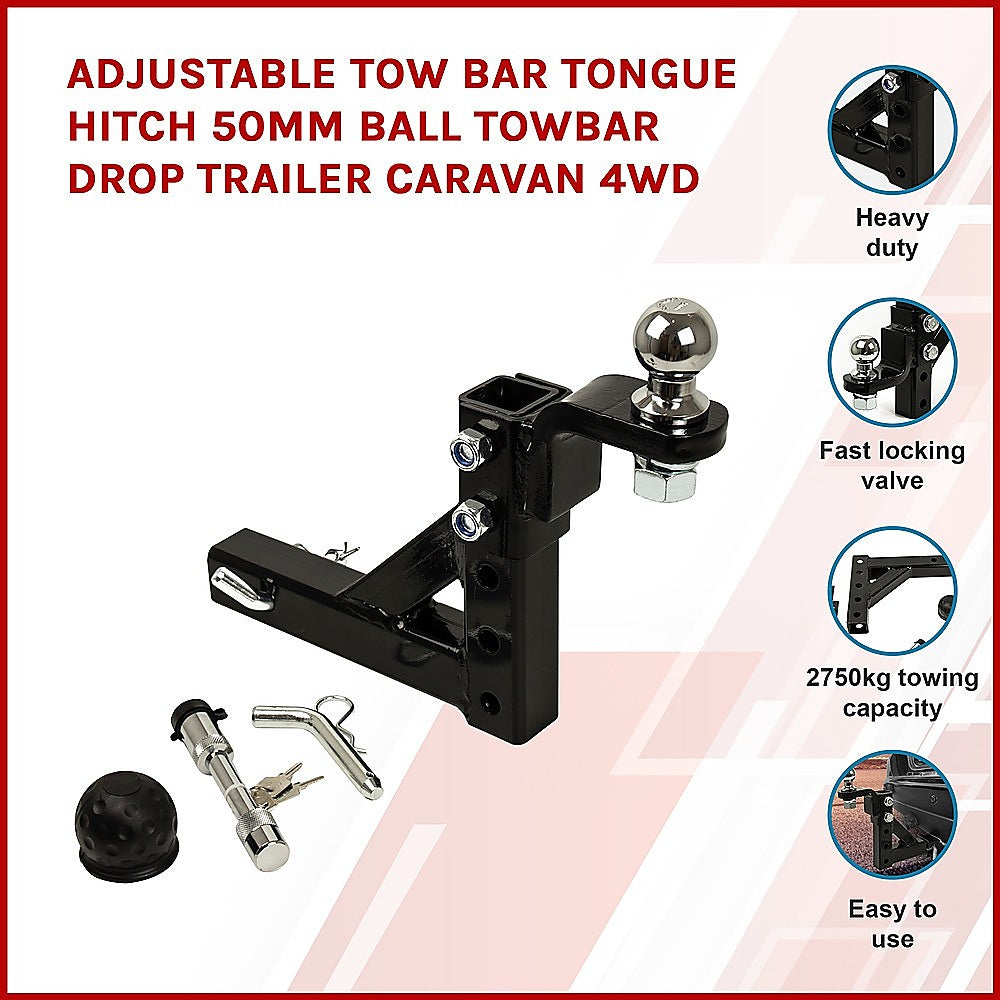 Adjustable Tow Bar Tongue Hitch 50mm Ball Drop for Trailer Caravan V63-840381