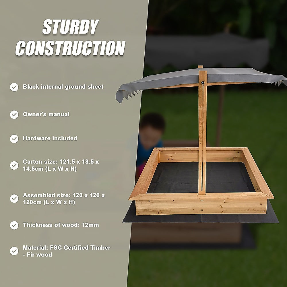 Kids Wooden Toy Sandpit with Adjustable Canopy V63-840451