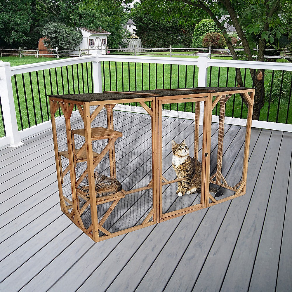 180cm Large Cat Enclosure Wooden Outdoor Cage with 3 Platforms V63-840481