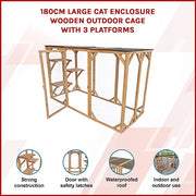180cm Large Cat Enclosure Wooden Outdoor Cage with 3 Platforms V63-840481