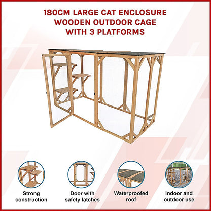 180cm Large Cat Enclosure Wooden Outdoor Cage with 3 Platforms V63-840481