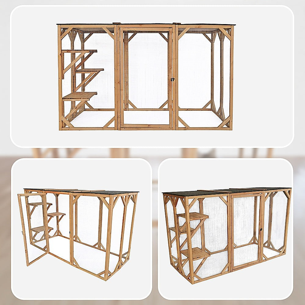 180cm Large Cat Enclosure Wooden Outdoor Cage with 3 Platforms V63-840481
