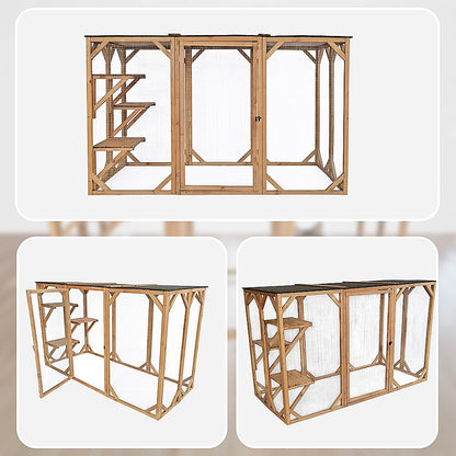 180cm Large Cat Enclosure Wooden Outdoor Cage with 3 Platforms V63-840481