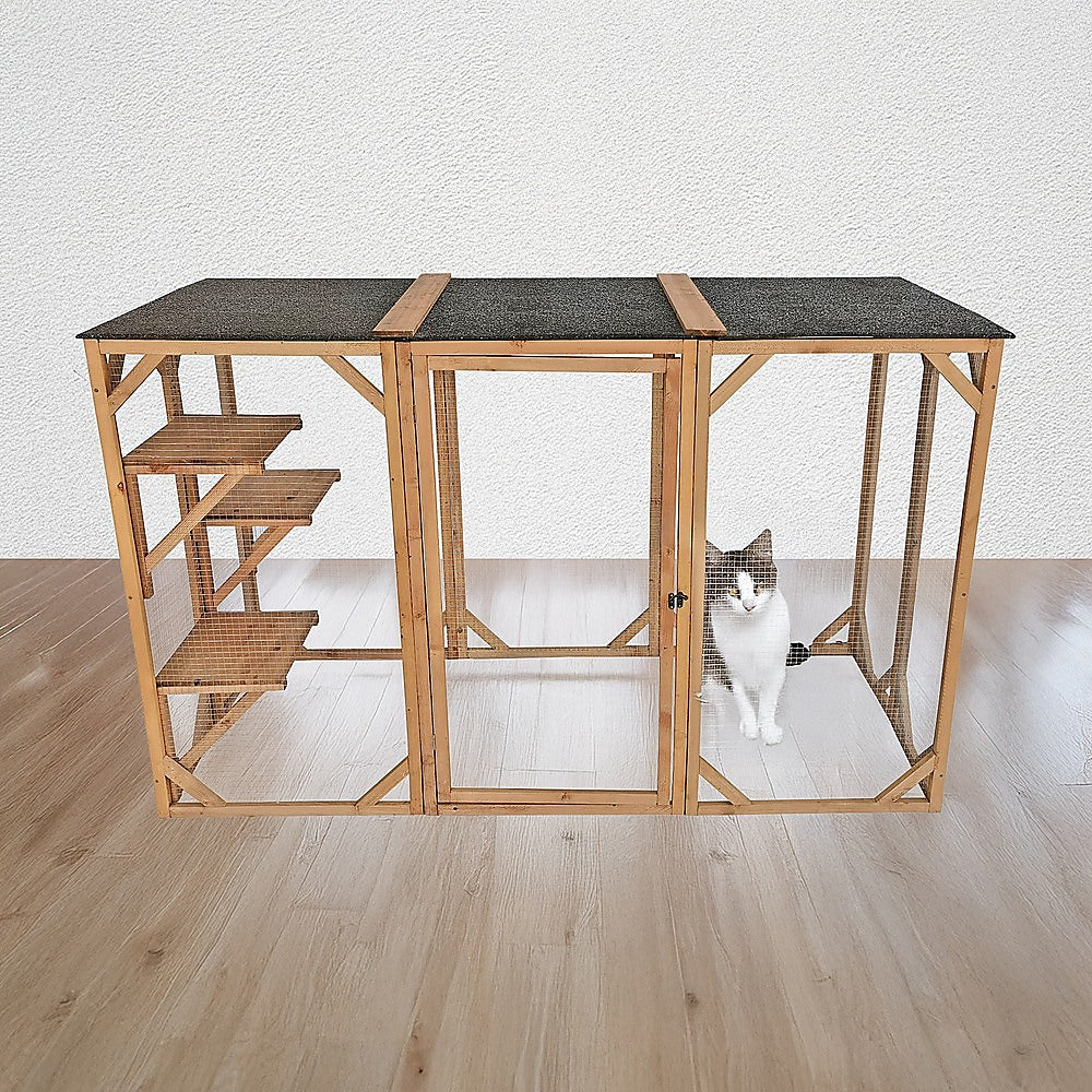 180cm Large Cat Enclosure Wooden Outdoor Cage with 3 Platforms V63-840481
