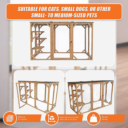180cm Large Cat Enclosure Wooden Outdoor Cage with 3 Platforms V63-840481