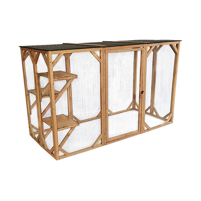180cm Large Cat Enclosure Wooden Outdoor Cage with 3 Platforms V63-840481