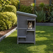 Cat House Weatherproof 2-Story Indoor Outdoor Wooden Shelter Bitumen Roof