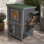 Cat House Weatherproof 2-Story Indoor Outdoor Wooden Shelter Bitumen Roof