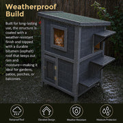 Cat House Weatherproof 2-Story Indoor Outdoor Wooden Shelter Bitumen Roof