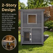 Cat House Weatherproof 2-Story Indoor Outdoor Wooden Shelter Bitumen Roof