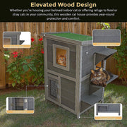 Cat House Weatherproof 2-Story Indoor Outdoor Wooden Shelter Bitumen Roof