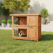Large Rabbit Hutch with BASE Chicken Coop 2 Storey Guinea Pig Pet Cage House V63-840521