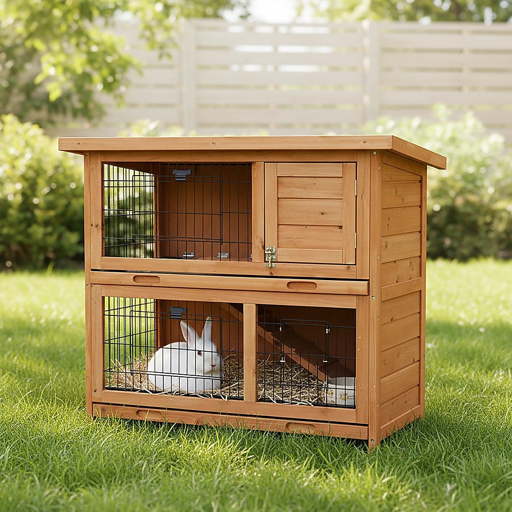 Large Rabbit Hutch with BASE Chicken Coop 2 Storey Guinea Pig Pet Cage House V63-840521