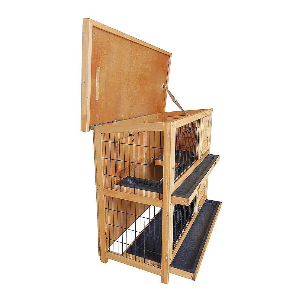 Large Rabbit Hutch with BASE Chicken Coop 2 Storey Guinea Pig Pet Cage House V63-840521