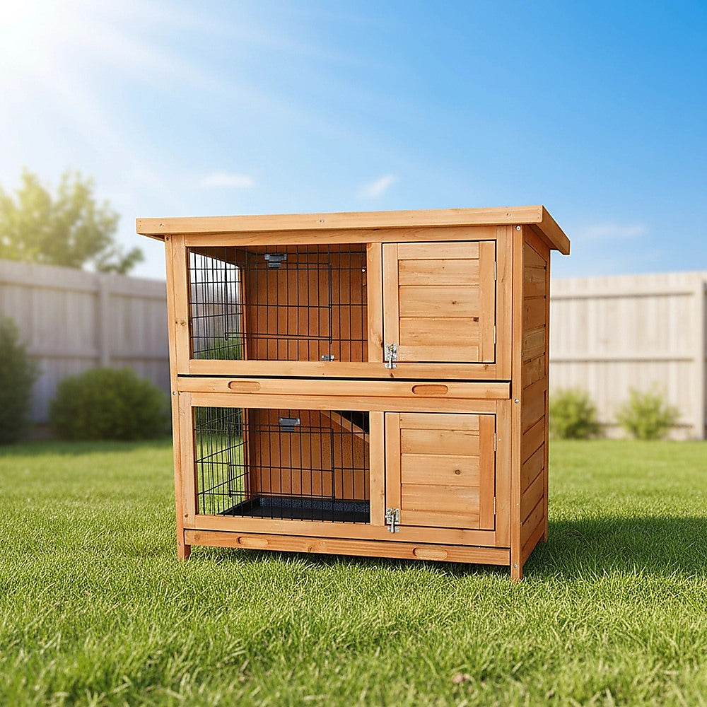 Large Rabbit Hutch with BASE Chicken Coop 2 Storey Guinea Pig Pet Cage House V63-840521