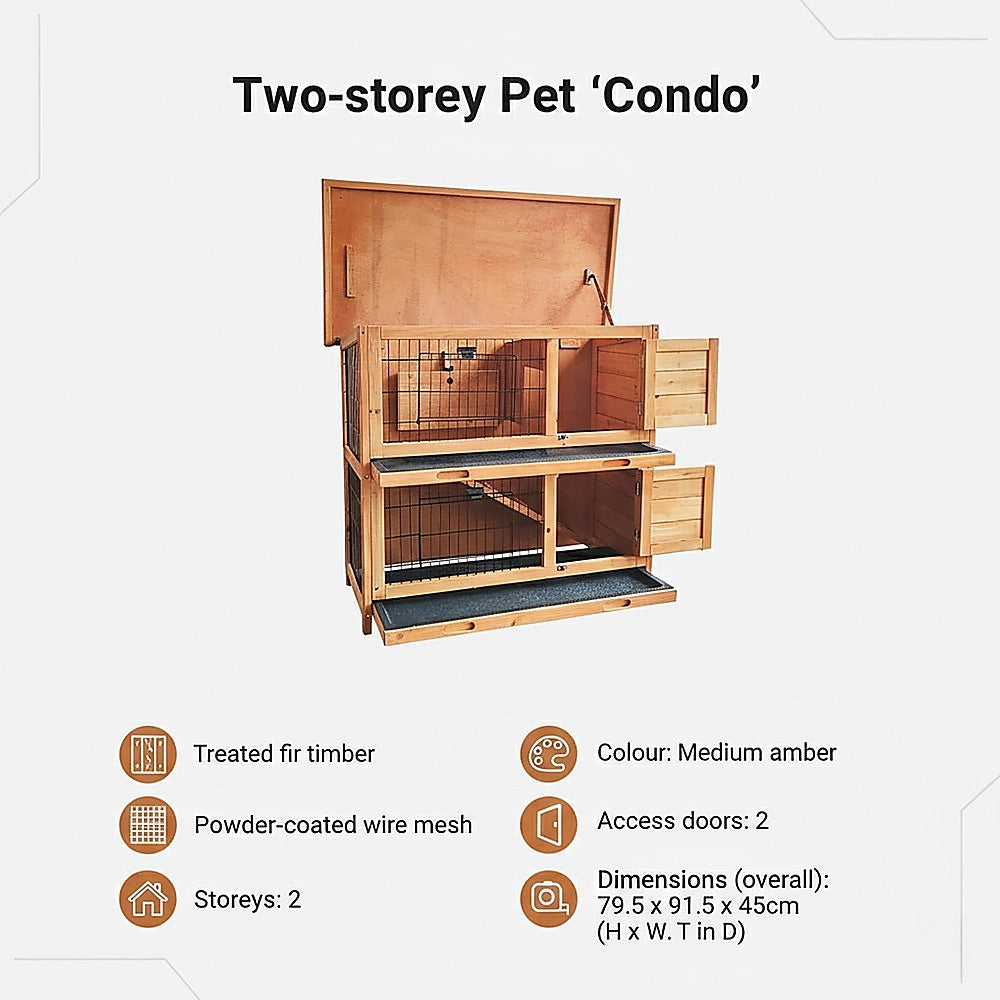 Large Rabbit Hutch with BASE Chicken Coop 2 Storey Guinea Pig Pet Cage House V63-840521
